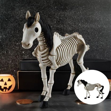 Skeleton Cheval - Décoration Résine Halloween Intérieur Extérieur - Statue Animal Squelette pour Fête Thème Festif - 1 Pièce (1/5)