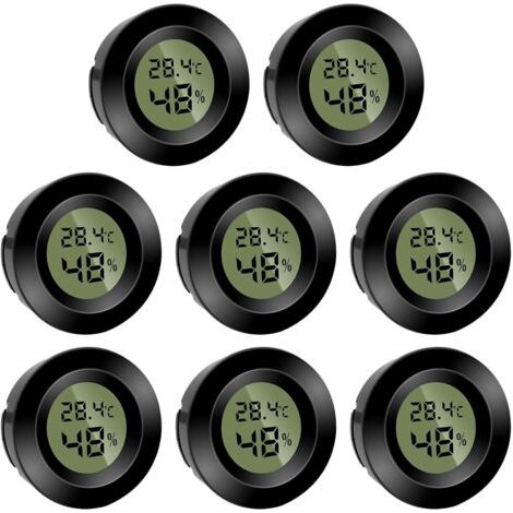Lot de 8 mini hygromètres numériques ronds - Hygromètre - Température (℉) ou Celsius (℃) - Pour l'intérieur, le bureau, le salon - Piles incluses (1/5)
