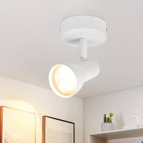 GBLY Foco de techo de 1 llama para pasillo. Lámpara de techo de diseño moderno, blanca, GU10, de metal, para interiores, con rotación de 350°, para dormitorio, salón, cocina (sin bombilla). (1/5)