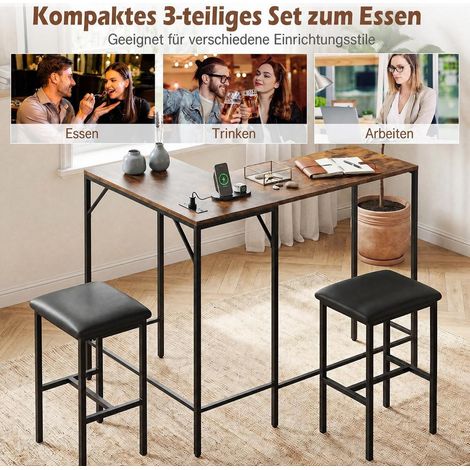 Table haute avec prise intégrée, 2 tabourets, cuisine ou coin repas, style industriel (1/5)