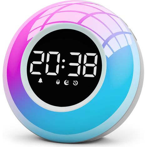 Réveil, Réveil Enfant Lumineux avec 12 Couleurs Veilleuse 30 Sons Dormir Machine Bruit Blanc, Snooze, Minuterie, Réveil Matin Lampe de Chevet, Cadeau pour Enfant/Ado/Adulte (1/5)