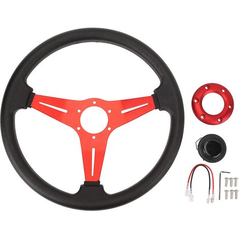 Volante per auto da corsa in similpelle PU da 14 pollici, universale, compatibile con adattatore per mozzo a 6 fori, rosso (1/5)
