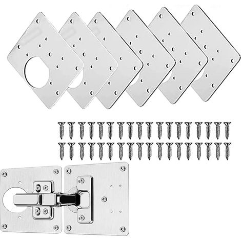 Staffe di riparazione per cerniere da 6 pezzi, piastre di riparazione per cerniere, piastre di riparazione, con fori e 36 viti, per armadi, mobili in legno, cassetti, guardaroba, finestre (1/5)