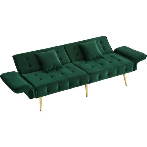 ELVMI Schlafsofa 2-Sitzer mit verstellbarer Rückenlehne und Armlehnen, in Samt, Grün (1/5)