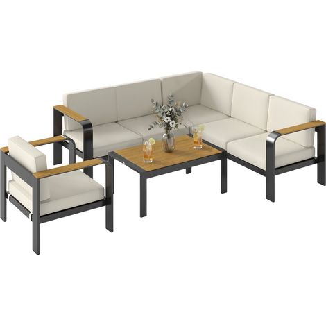 Outsunny Garden Furniture Set with L-Shaped Sofa, Armchair and Table (1/5)
