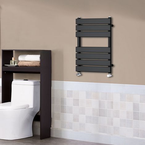 Flat Panel Heated Towel Rail Bathroom Rad Radiator Black 650x400mm
