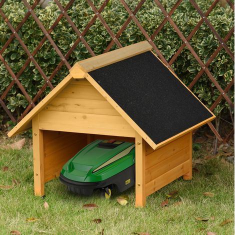 Abri pour robot tondeuse 75 x 76 x 70 cm en bois jaune avec toit bitumé DESVIAE (1/5)