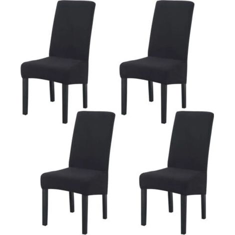 Housses de chaises extensibles en élasthanne (4 pièces) noires, idéales pour les salles à manger, les hôtels et les banquets. (1/5)