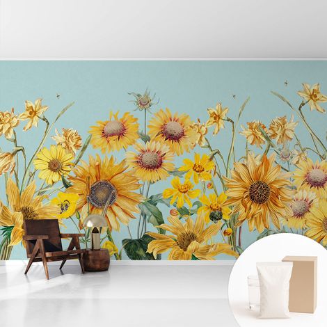 Papier peint intissé mural avec colle pour salon et chambre Décoration murale rapide - Colle incluse gratuite Jardin d'été 416x254 cm (1/5)