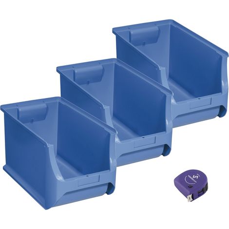 vasalat Stapelboxen 355x205x200mm Gr.4H, Sichtlagerboxen für Werkstatt Garage und Lager, Kunststoff blau, 3x Sichtlagerkästen (1/5)