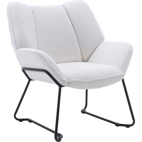 Wahson Otros sillones de Lino Tapizado, Moderno Silla de Salón con Patas Negras, Silla Reclinable de Ocio para Dormitorio Sala de Estar, Blanco
