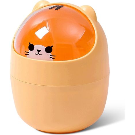 Mini poubelle de bureau, petite poubelle avec couvercle Cartoon chat animal forme poubelle avec couvercle à vis poubelle Mini comptoir poubelle de table (jaune) (1/5)