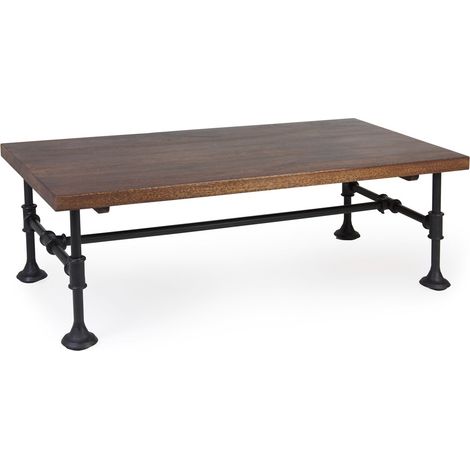 Table basse industrielle fer noir et bois de manguier marron Kouba 120cm (1/5)