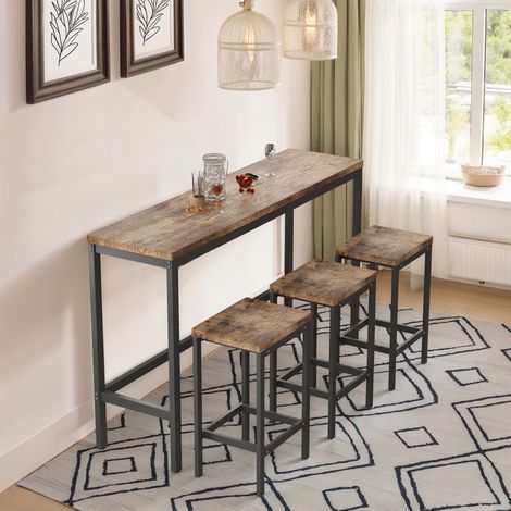 Table de cuisine/salle à manger design moderne 148 cm, table de bar, ensemble table et tabourets longs avec 3 tabourets  montage facile, couleur naturelle (1/4)