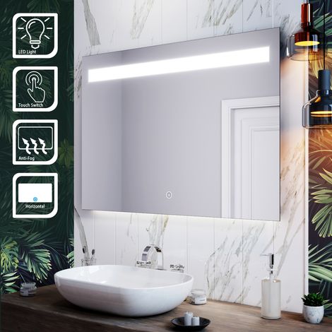 SIRHONA Specchio da Bagno Luce LED, Specchio Bagno Illuminato 100 x 70 cm con Touch Control e Anti Appannamento, Specchio da Parete Moderno Impermeabile IP44 (1/5)