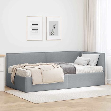 Eckbettgestell mit Matratze mit Kopfteil 2 pcs Hellgrau Samt (1/5)