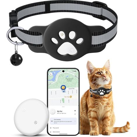 Collier de suivi GPS pour chat compatible avec iOS et Android, mini traceur GPS pour chat et chien, travail avec application Find Tag, sans ABO, couverture globale, localisation des bagages, étanche
