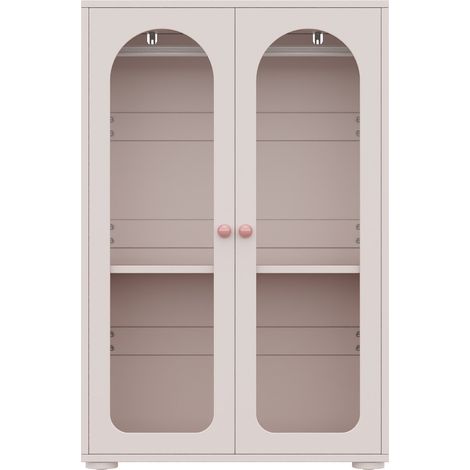 CAIziArmoire à 2 portes laquée, armoire de rangement pour chambre, armoire pour enfant, avec tringle à vêtements, portes transparentes en acrylique, poignées en céramique, rose bébé, 80×50×120 cm (1/5)
