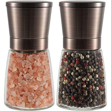 Lot de 2 moulins à sel et poivre en acier inoxydable, noyau en céramique, 180 ml (1/5)