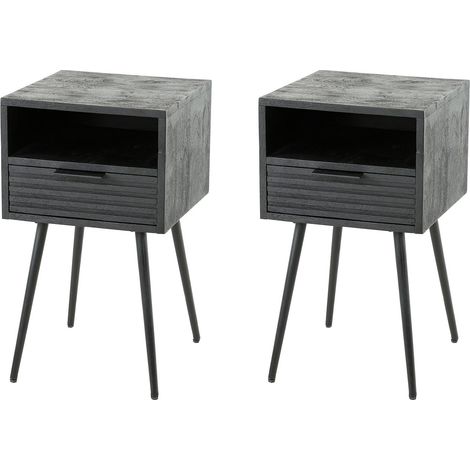 Lot de 2 chevets 35x35x62 cm en manguier massif noir