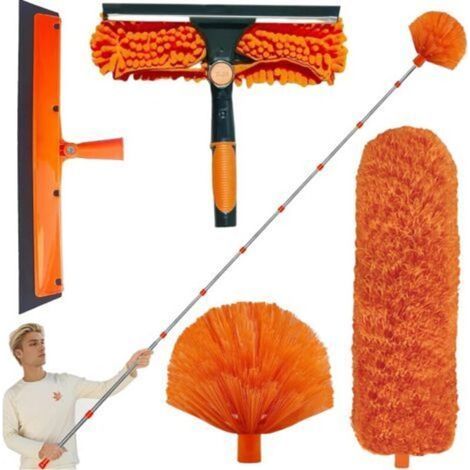 Kit de plumeau Haute portée de 6 m avec rallonge de 1,5 à 4,9 m, plumeau en Toile d'araignée avec Perche télescopique, raclette de fenêtre avec Brosse à récurer, Brosse en Toile d'araignée (1/5)