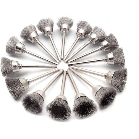 Lot de 15 brosses métalliques en acier avec tige de 0,3 cm, outils de nettoyage rotatifs universels pour enlever la rouille et la corrosion de la peinture (1/5)