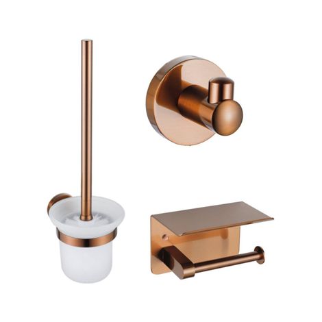 FugaFlow Eccelente Ensemble d'accessoires WC - porte-rouleau de papier toilette - brosse WC - crochet à serviette - cuivre brossé PVD (Cuivre)