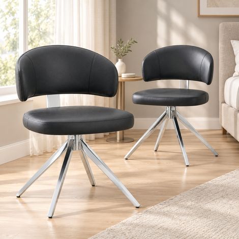 Silla giratoria sin reposabrazos 360° de PU negro con base metálica DESVIAE (1/5)