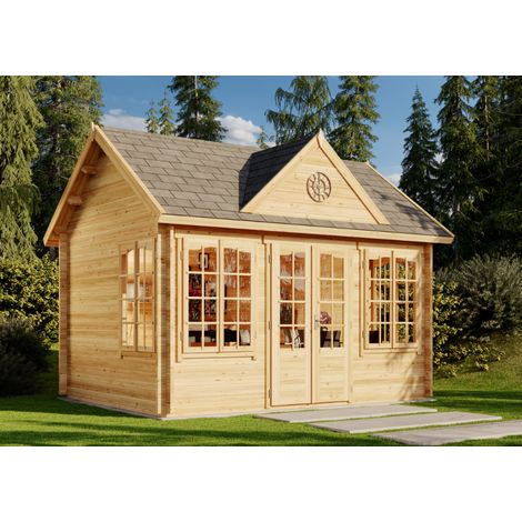 Alpholz Gartenhaus CLOCKHOUSE® 44 Royal ISO Gartenhaus aus Holz, Holzhaus mit 44 mm Wandstärke Blockbohlenhaus