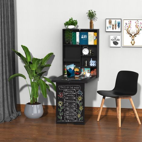 Table murale pliante avec tableau blanc, 60 cm x 94,5 cm x 147 cm, noire (1/5)