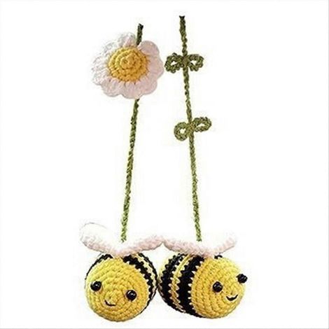 Ornement de voiture abeille tissée, ornement de voiture abeille au crochet à la main, rétroviseur (1/5)