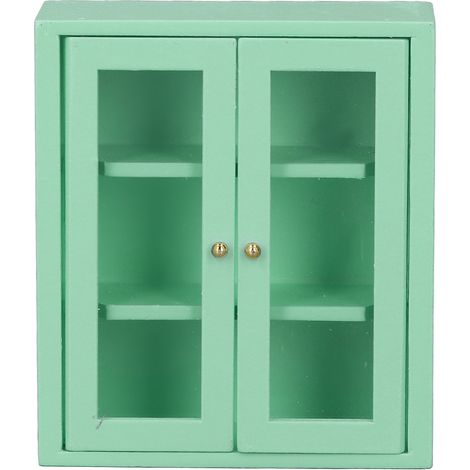 Armoire Murale Miniature 1:12 pour Maison de Poupée, Meuble de Cuisine en Bois Jouet Décoratif Jeu d'Imitatif Vert (1/5)