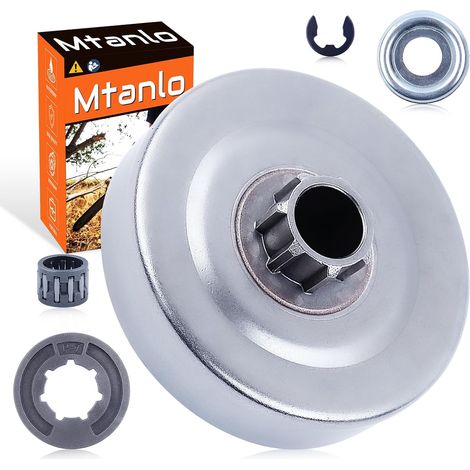 Tambour d'embrayage pour Stihl MS170 MS180 MS250 MS251 025 023 018 Tronçonneuse Tambour d'embrayage pour chaîne 3/8 6T Rondelle Clip en E Roulement à aiguilles 025 023 018 (1/5)