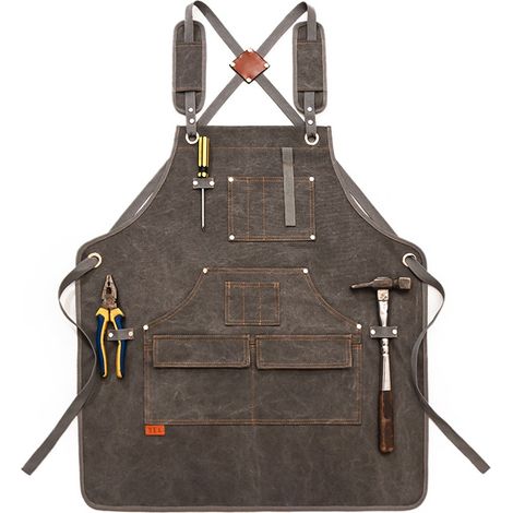 Grembiule da falegname, grembiule da lavoro in tela resistente con tasche, grembiule unisex con tracolla regolabile. (1/4)