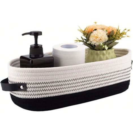 Toilettenpapierkorb, oval, Ledergriff, Baumwollseil, Badezimmerkorb, grau (1/4)