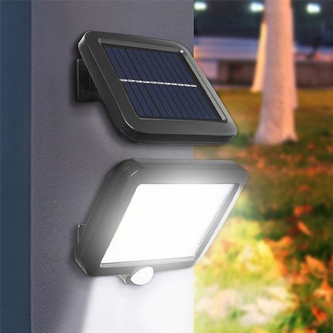Potente lampada solare da esterno con sensore di movimento, 120 LED, luce bianca impermeabile, ideale per giardino, terrazzo, patio, porta, parcheggio e come luce di sicurezza, con cavo da 5 m. (1/5)