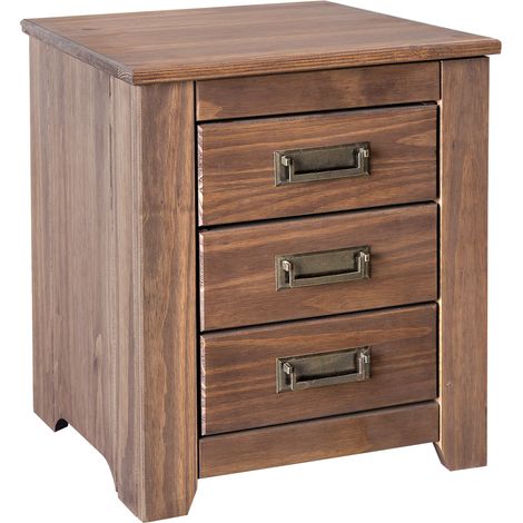 Table de chevet de 3 tiroirs coloris Noyer - longueur 45 x profondeur 38 x hauteur 50 cm -PEGANE- (1/2)