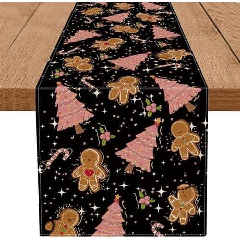Chemin de table de Noël en pain d'épice noir - Décoration de table à manger - 40 x 140 cm (1/5)