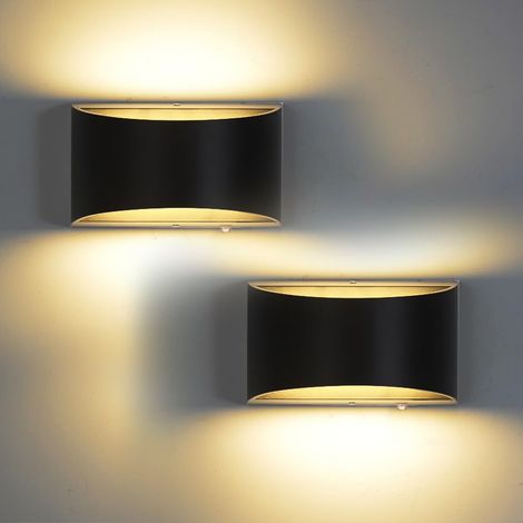 Appliques murales LED modernes, ensemble de 2 appliques murales blanc chaud 3000K, applique murale haut et bas 14W, applique murale d'intérieur, noire (1/5)