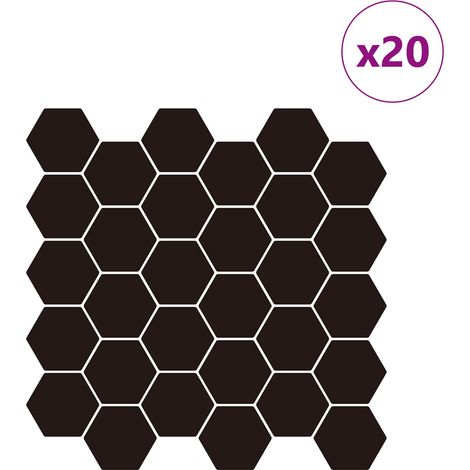 Carreaux adhésifs hexagonaux cuisine et salle de bain polyuréthane et PET noir lot de 20 pièces (1/5)