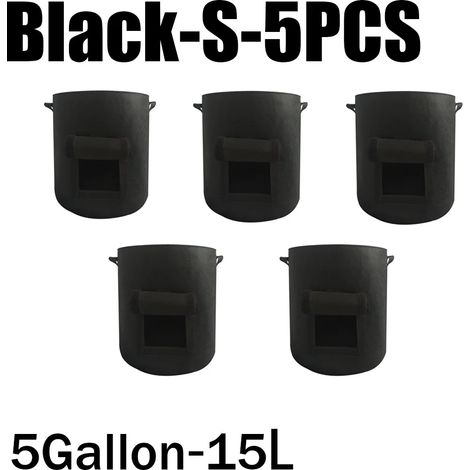 (Noir - S - Lot de 5) 3 styles de sacs de culture en feutre non tissé pour plantes, pots de pommes de terre, serres et autres légumes. Outils de culture verticale hydratants. (1/4)