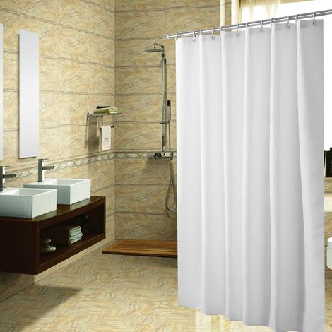 Rideau de Douche, 80x200cm, Simple Moderne, Blanc, Polyester, Rideau De Baignoire Anti-moisissure avec Anneaux (1/5)