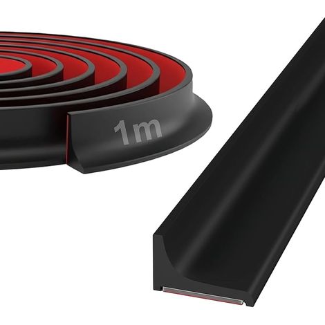 Joint Douche, 1m Barre de Seuil Adhesive, Noir Seuil de Douche Barrage d'eau, Découpable Seuil de Douche Barrage d'eau, pour Plans de Travail de Cuisine, Rebords de Fenêtres