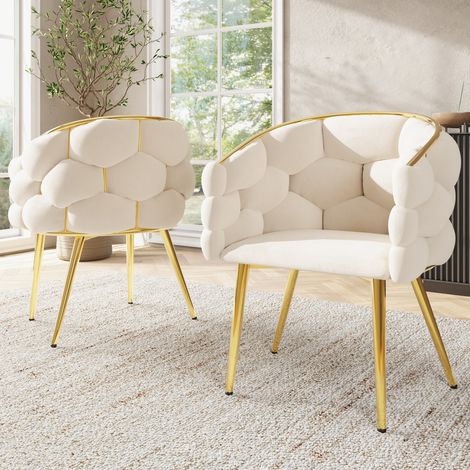 Stuhl Esszimmerstuhl Samt beige 44 41 74 cm OKMYHOME (1/4)