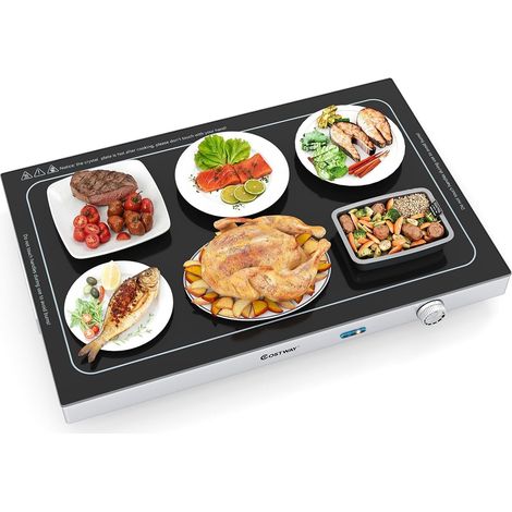 COSTWAY Vassoio Riscaldante Elettrico, con Temperatura Regolabile, Scaldavivande in Vetro Temperato con Termostato per Buffet, Feste ed Eventi, 50 x 29 cm (1/5)