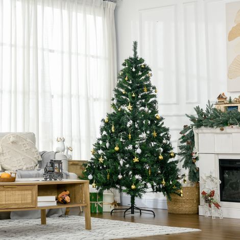 Künstlicher Weihnachtsbaum 180 cm künstlich Tannenbaum mit LED Beleuchtung, Kugeln, Christbaum mit 745 Spitzen, Weihnachtsdeko inkl. Metallständer für Drinnen