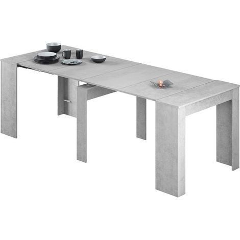 Table console Extensible coloris béton -78 x 90 x 50 cm -PEGANE- (1/3)