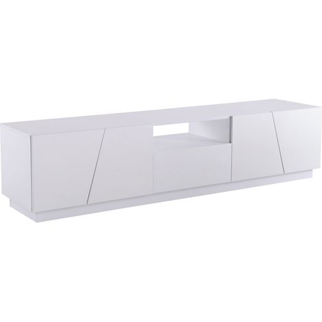 TV-Lowboard mit 4 Türen und 2 Offenen Fächern, Grifflos, Modern, aus MDF, 170×37×42 cm, Weiß (1/5)