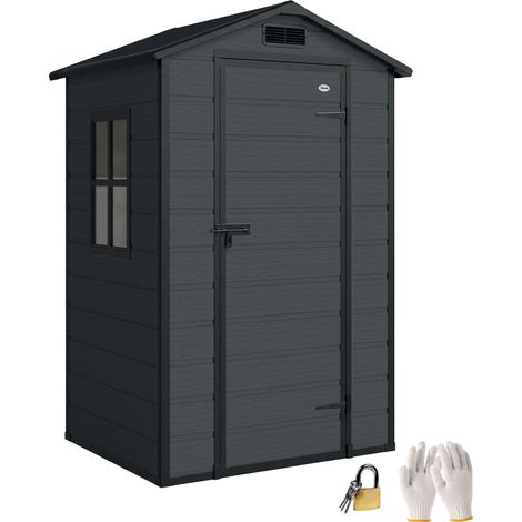 Outsunny cobertizo de jardín exterior de plástico 1,09 m² 128x104x196 cm, con suelo, puerta con cerradura, ventana y ventilación, gris oscuro
