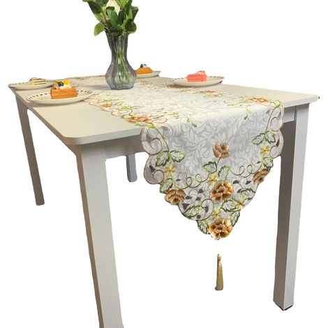 chemin De Table Brod Avec Des Fleurs Colores Env. 40 X 150 Cm Polyester, Jaune (1/5)